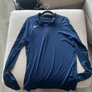 Nike running dri fit, navy blue , large, 3/4 zip long sleeve